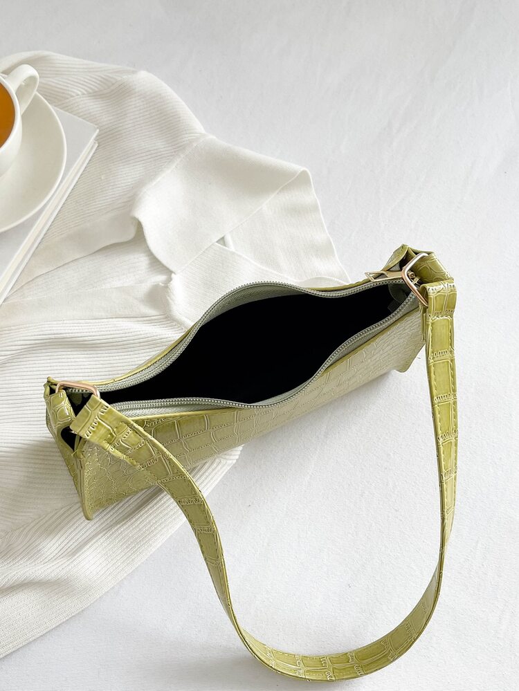 滿版鱷魚紋壓花法棍包 - 綠色 - 查看 4