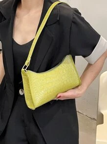 滿版鱷魚紋壓花法棍包 - 綠色 - 查看 5