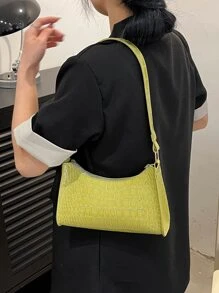 滿版鱷魚紋壓花法棍包 - 綠色 - 查看 6