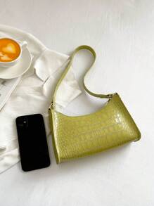 滿版鱷魚紋壓花法棍包 - 綠色 - 查看 7