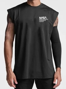 Manfinity Fitness Men Letter Graphic Sports Tank Top Workout Tops - Black - View 1