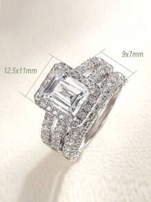 AIHUASI 2pcs/Set Vintage 925 Sterling Silver 7*9mm Emerald Cut High Cubic  Wedding Engagement Ring Set For Women Bridal's Fine Jewelry Valentines Gift - Silver - View 7
