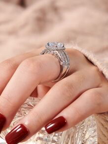 AIHUASI 2pcs/Set Vintage 925 Sterling Silver 7*9mm Emerald Cut High Cubic  Wedding Engagement Ring Set For Women Bridal's Fine Jewelry Valentines Gift - Silver - View 5