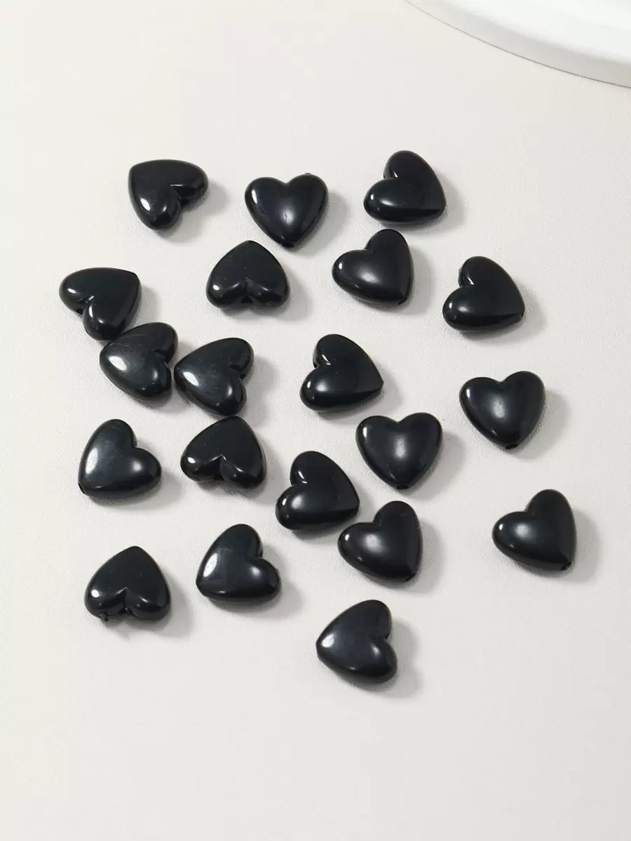 20 颗黑色心形珠子带通孔，不褪色，适合制作手链、项链、服装、包链、工艺品、发饰、DIY 材料。情人节 - 黑色 - 查看 1