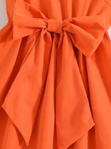 SHEIN Girls Solid Belted Dress - Orange - View 3