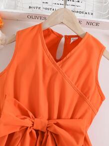 SHEIN Girls Solid Belted Dress - Orange - View 4