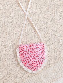 Girls Ditsy Floral Print Puff Sleeve 2 In 1 Dress With Accessory Bag - Baby Pink - View 4