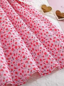 Girls Ditsy Floral Print Puff Sleeve 2 In 1 Dress With Accessory Bag - Baby Pink - View 5