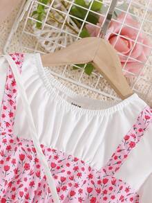 Girls Ditsy Floral Print Puff Sleeve 2 In 1 Dress With Accessory Bag - Baby Pink - View 6