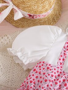 Girls Ditsy Floral Print Puff Sleeve 2 In 1 Dress With Accessory Bag - Baby Pink - View 3