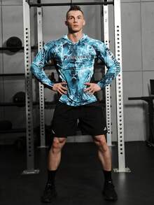 Manfinity Fitness Men Geo Print Drawstring Waist Sports Shorts - Black - View 5