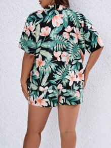 SHEIN Holidaya Plus Tropical Print Kimono & Shorts - Multicolor - View 2