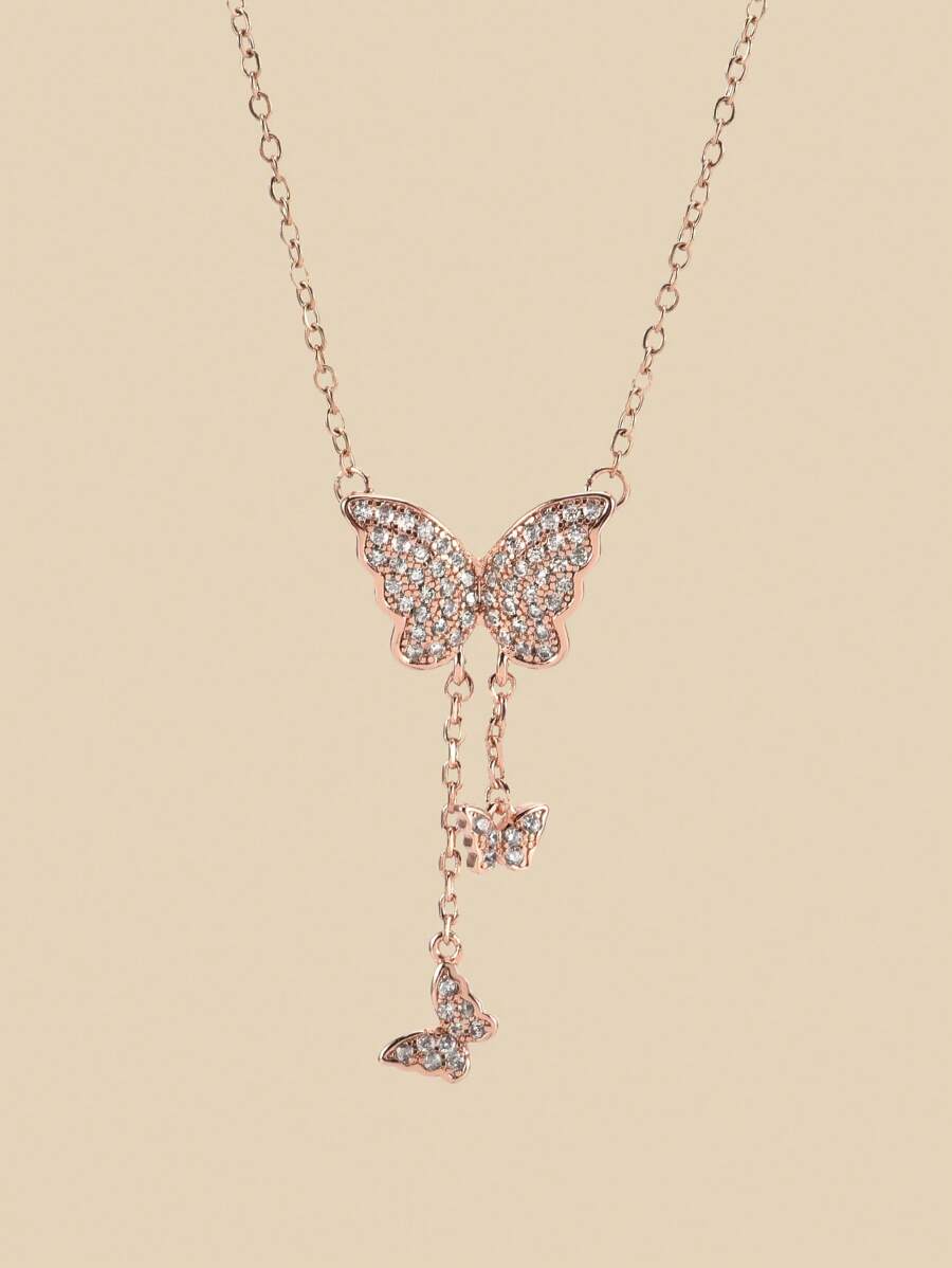Vòng cổ bướm đính đá Cubic Zirconia - Hoa hồng vàng - Xem 1