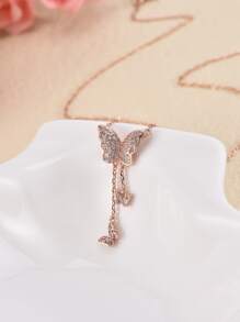 Vòng cổ bướm đính đá Cubic Zirconia - Hoa hồng vàng - Xem 3