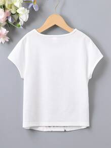 SHEIN 女孩人像圖案蝙蝠袖T恤 - 白色 - 查看 2