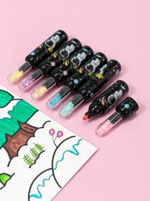 6pcs Astronaut Pattern Mini Highlighter Pen, Simple Portable Double Head Highlighter Pen For Drawing, Writing - Multicolor - View 1