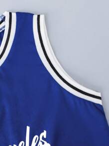SHEIN Boys Letter Graphic Contrast Trim Basketball Jersey - Navy Blue - View 3