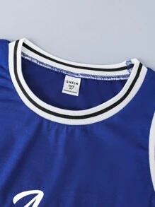 SHEIN Boys Letter Graphic Contrast Trim Basketball Jersey - Navy Blue - View 6