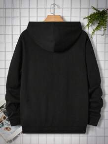 GENTILAND Men Plus Cotton Dinosaur Print Hoodie - Black - View 2