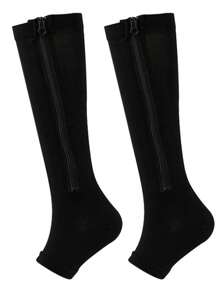1pair Open Toe Zipper Compression Athletic Socks - Black - View 1
