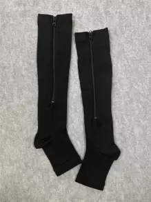 1pair Open Toe Zipper Compression Athletic Socks - Black - View 2