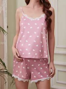 SHEIN Trang phục thư giãn Bà bầu Tương phản ren Tim Tất cả trên in Giải trí - Bụi hồng - Xem 6