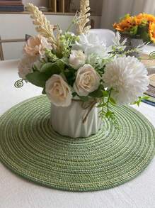 1 pieza Mantel individual redondo simple y posavasos, tejido de material vegetal, diámetro: 30 cm / 11 cm / 18 cm / 38 cm