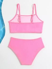 Bộ bikini trơn cô gái trẻ đi biển mùa hè - Hồng - Xem 2