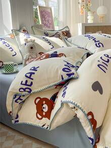 3pcs/set Cartoon Bear Pattern Duvet Cover & 2 Pillowcase ), Modern Polyester Bedding Set For Home - Multicolor - View 8