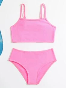Bộ bikini trơn cô gái trẻ đi biển mùa hè - Hồng - Xem 5
