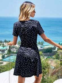 EURMUSE Allover Star Print A-line Dress - Black - View 2