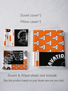 3pcs/set Construction Vehicle Pattern Duvet Cover Set Without Filler, Modern Fabric Bedding Set For Home, All Season - Multicolor - View 3