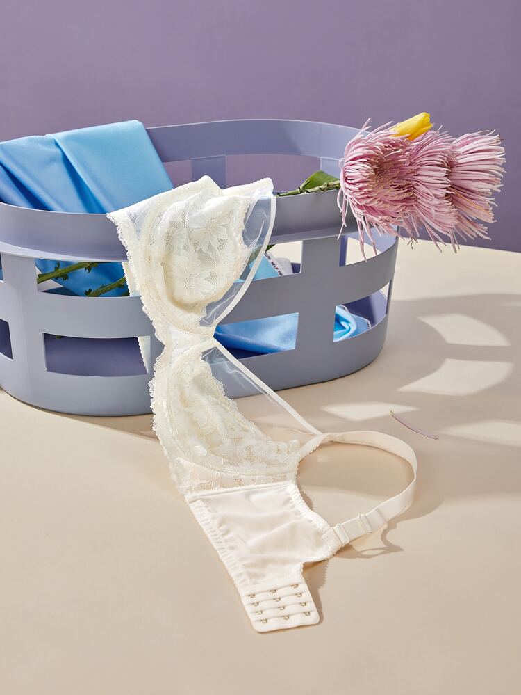 Plus Soft Woman Lingerie Lounge Curve Sheer Full Coverage Support&Breathable Underwire Sexy Unlined Minimizer Lace Elegance & Mesh White Bra Bridal Intimates Wedding Bra