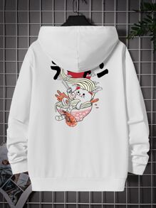 Manfinity RebelGame Men Plus Cotton Japanese Letter & Cartoon Graphic Hoodie - White - View 1