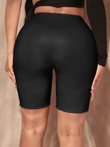 SHEIN SXY Shorts biker de cintura ancha PU - Negro - Ver 2