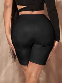 SHEIN SXY Shorts biker de cintura ancha PU - Negro - Ver 4