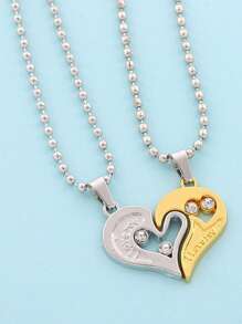 1 Pair I Love You Letter Rhinestone Inlay Couple Pendant Necklace, 2 Color Options Randomly Sent - Gold - View 2