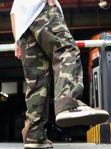 Manfinity EZcore 男款迷彩印花偏寬鬆條紋款式褲子,帶蓋口口袋和束口腰帶 - 彩色 - 查看 2