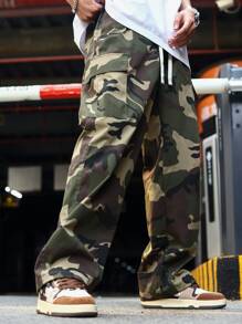 Manfinity EZcore 男款迷彩印花偏寬鬆條紋款式褲子,帶蓋口口袋和束口腰帶 - 彩色 - 查看 3