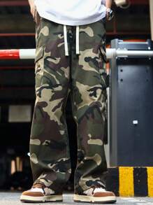 Manfinity EZcore 男款迷彩印花偏寬鬆條紋款式褲子,帶蓋口口袋和束口腰帶 - 彩色 - 查看 4