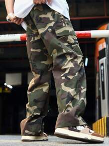Manfinity EZcore 男款迷彩印花偏寬鬆條紋款式褲子,帶蓋口口袋和束口腰帶 - 彩色 - 查看 6