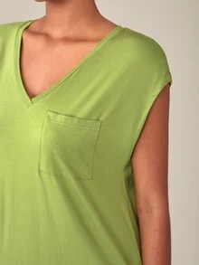 SHEIN BASICS Solid Pocket Patched Tee Dress - Lime Green - View 5
