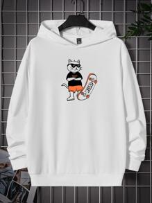 Manfinity Hypemode Men Plus Cotton Cartoon & Letter Graphic Hoodie - White - View 1