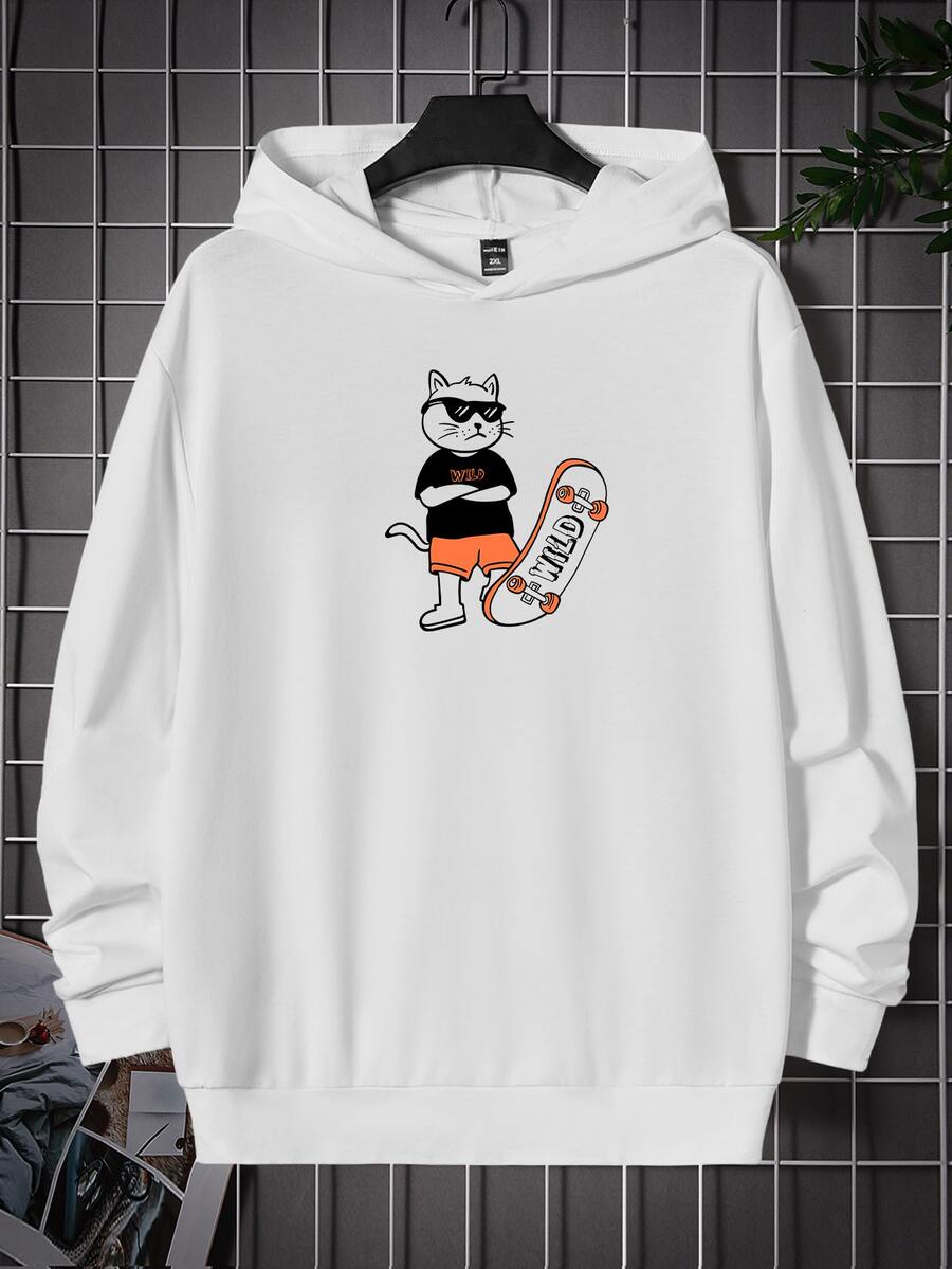 Manfinity Hypemode Men Plus Cotton Cartoon & Letter Graphic Hoodie - White - View 1