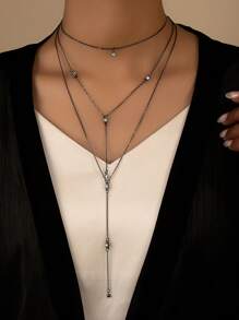 Trang trí Rhinestone Vòng cổ nhiều lớp Y Lariat - màu đen - Xem 7