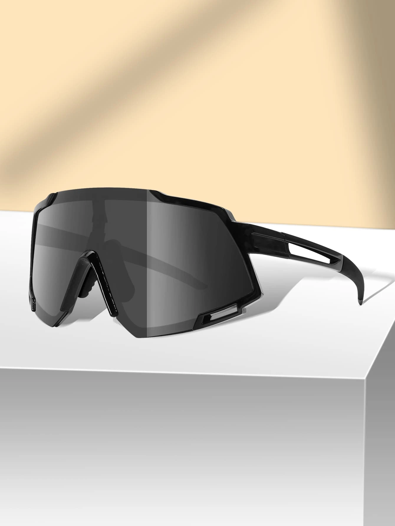 1 Cặp Kính râm thời trang một mảnh chống lạnh cho phụ nữ để trang trí hàng ngày - màu đen - Xem 1