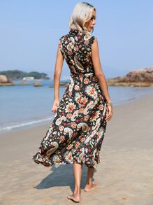 Aveloria Vestido con estampado de paisley bajo con fruncido - Negro - Ver 2