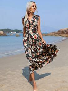 Aveloria Vestido con estampado de paisley bajo con fruncido - Negro - Ver 5