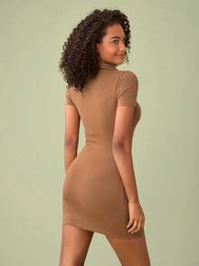 SHEIN BASICS Vestido De Punto Acanalado Sólido Bodycon