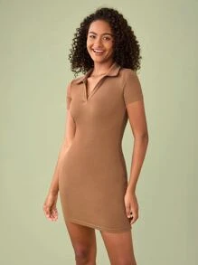 SHEIN BASICS Vestido De Punto Acanalado Sólido Bodycon